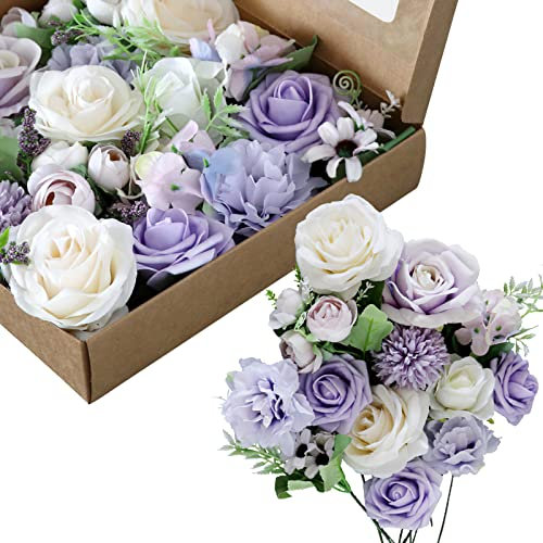 Fouriding Künstliche Blumen, Kunstblumen Gefälschte Rosen Combo DIY für Blumenarrangements, Blumensträuße, Hochzeitsdekoration,Zuhause Dekoration (Violett)