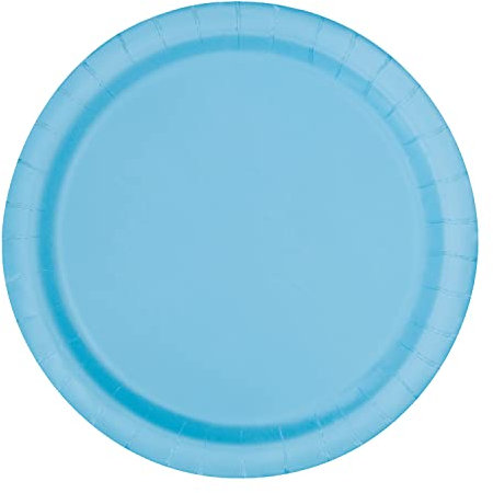 Trimming Shop Lot de 16 Assiettes à Dessert Rondes résistantes de 23 cm, Bleu poudré, Assiettes jetables de 23 cm, Vaisselle en Papier sur Le