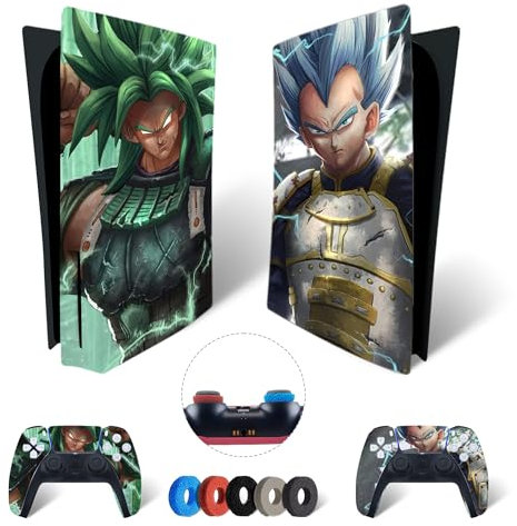 MaD Vision® Set de Skin Extra-Durables en Vinyle pour PS5 Disc + 5 Paires de Aiming Rings | Kit Autocollant et Résistant aux Rayures pour Playstation 5 + 2 Controllers – pour Dragon Ball Design
