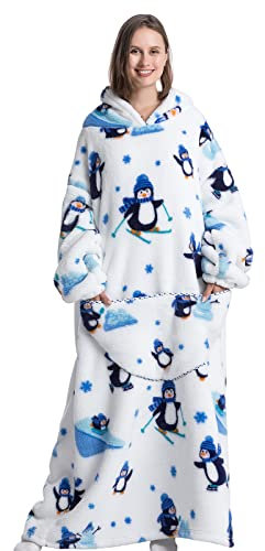 Übergroße Kapuzenpullover-Decke mit riesiger Tasche, Sweatshirt-Decke für Damen und Herren, Einheitsgröße, pinguin, One size