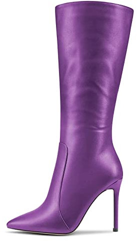 MAGIOPY Donna Spillo Alto High Tacco Heel a Punta Metà polpaccio Cerniera Ufficio Cute 10 CM Heels Stivali Viola A 37 EU