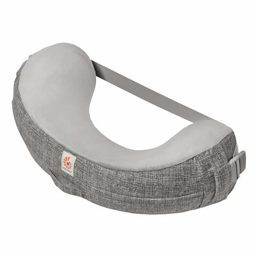 Ergobaby Natural Curve Ergonomisches Stillkissen mit Haltegurt, Kissen zum Stillen mit Rückengurt und Schnallenverschluss für hohen Komfort und Stabilität, Grey