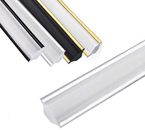 Flexible Zierleiste Selbstklebend, 3M/5M Deckenleisten, Zierleisten Decken und Wandübergang, Abschlussleiste Sockelleisten für Deckenkanten Wandkanten Fliesenkanten Schrankkanten (Weiß+Silber 5M L)