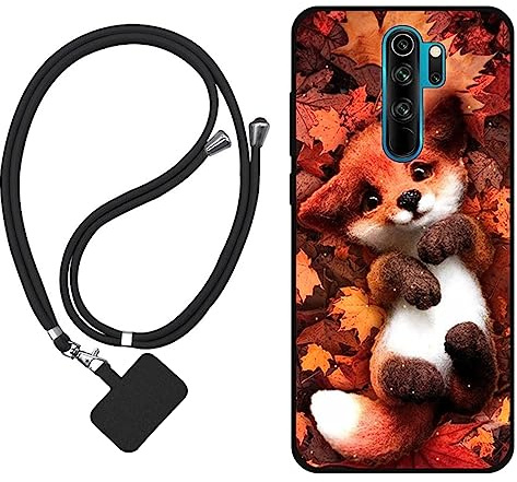 Sunrive Hülle Kompatibel mit Xiaomi Redmi Note 8 Pro Case,matt Handyhülle Schutzhülle Etui Karikatur Muster TPU Backcover (Ahornblattfuchs) +1x Universale Handykette