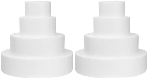Luxshiny 2 Sets Rund Kuchen Styropor Torte Formen 4 Stöckig Styropor Scheibe DIY Torten Modellierung Styropor für Geburtstag Hochzeitstorte Requisiten Weiß