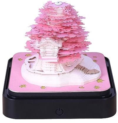 Finyoffiy 2024 Schreibtischkalender Mit Lichtern 3D Kunst Kalender Abreißen Kunst Sakura Baum Schreibtisch Kalender Kreatives DIY Notizbuch für Haus Büro Schule Geschenk (Pink)