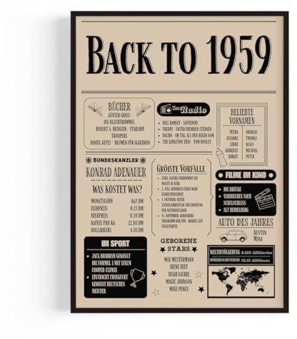 Geschenk zum 66 Geburtstag Mann und Frau – Geburtstagsgeschenk für Männer – Back in 1959 Poster im Design Zeitung aus 1959 – Super Geschenke für Männer und Geschenke für Frauen zum 66. Geburtstag