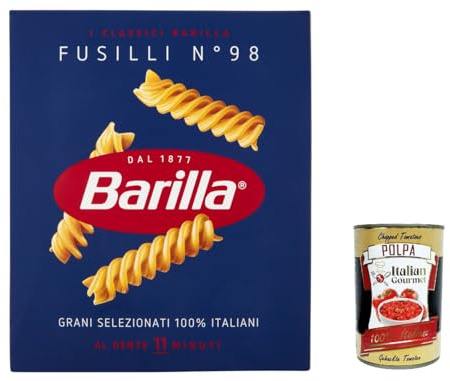 Italian Gourmet Pasta Fusilli Nr. 98 italienische Nudeln 20 x 500g al dente | Formato spiralato, ruvido e saporito; nimmt Sugo gut auf, perfekt bei, Gesamtnettogewicht 10 kg + Kostenlos Polpa 400g
