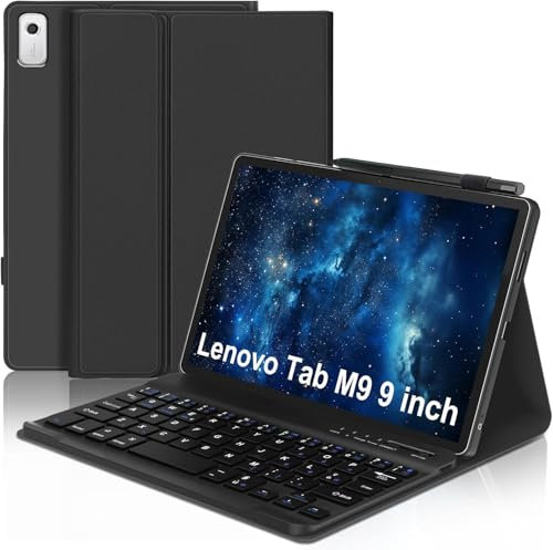 WAVATA Teclado para Lenovo Tab M9 HD 9 - Funda con Teclado para Lenovo Tab M9 2023 - Teclado Bluetooth Inalámbrico QWERTY Español para Lenovo Tab M9 - Negro