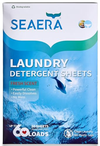 Sea Era 3-in-1 Waschmittelblätter – weich, sauber und keimschützend – frischer Duft – 60 Waschladungen – umweltfreundlich – hautfreundlich – FSC-zertifiziert – konzentrierte flüssigkeitslose