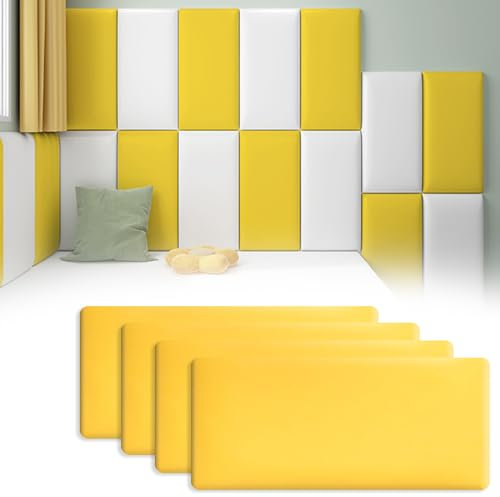 3D-Wandpaneele,Anti-Kollisions-Softpackung, Kindergarten-Softpackung, Wandaufkleber selbstklebend, Tatami-Softpackung, Kinderzimmer-Hintergrundwand-Softpackung (Gelb-4 Stück)