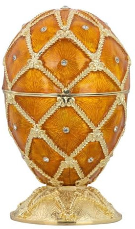 große vergoldete Deko Eidose Ø 8.5 cm - aufklappbares gelbes Schmuck-Ei zum Aufstellen - 15 cm hohe Deko-Dose mit Strasssteinchen für Ostern oder Frühlings-Deko oder zum Befüllen mit Schmuck