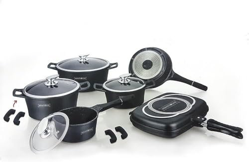 ClaShop SET BATTERIA DI PENTOLE 15 pezzi PROFESSIONALE ROYALTY LINE IN PIETRA LAVICA COD. rl-es1015m (NERO)