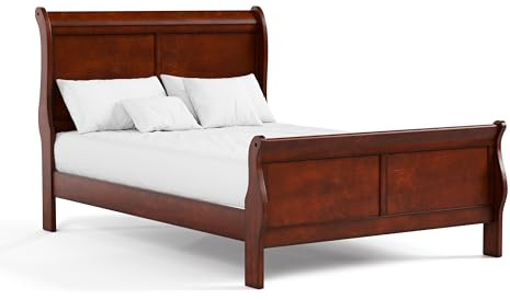 Furniture of America Arabella Traditional Wood Full Bed Frame with Headboard and Footboard, Elegant Sleigh Design Bedframe for Bedroom, Guest Room, Easy Assembly, Box Spring Required, Cherry