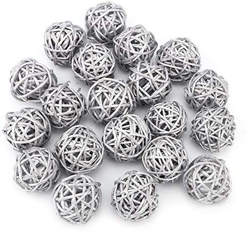 Gsycle Weidenrattan-Kugeln, 20 Stück, Dekorative Rattan-Kugeln, Rattan-Weihnachtsschmuck, Rattan-Ornamente, Schalenfüller Für Heimdekoration(Silber)