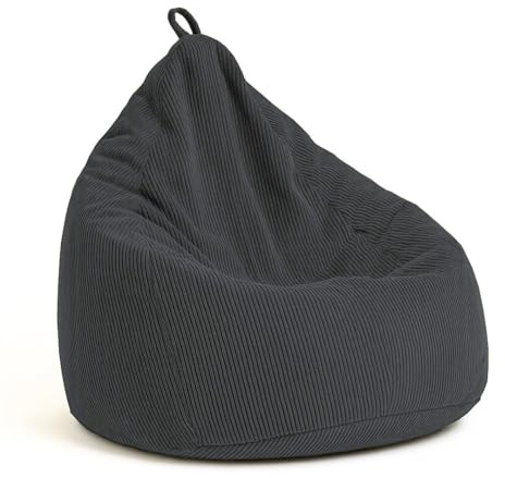 chilly pilley Sitzsack aus Cord mit EPS-Füllung - Sitzkissen - Bequem Bean Bag (Schwarz, 65x85)