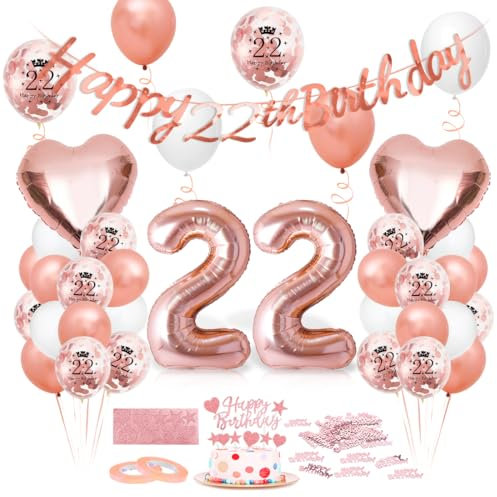 Luftballon 22. Geburtstag Roségold - Deko Set Mit Riesen Folienballon Zahl 22, Happy Birthday Folienballon - Für Frauen