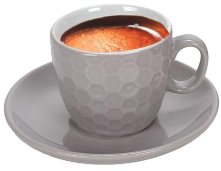 Bubble Store Espresso-Tassen Set 8 tlg., Keramik Tasse mit Untertasse, Volumen je 90 ml (Grau), 43866