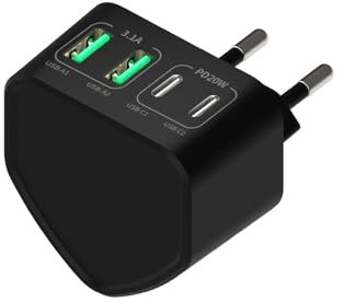 4-Port USB C Ladegerät USB Mehrfachstecker 40W USB C Adapter Schnellladegerät PD 3.0 Power Adapter USB Stecker USB Netzteil für iPhone 15 14 Pro Max 13 12 11 SE 2020 XS XR 8 7, Samsung, Schwarz