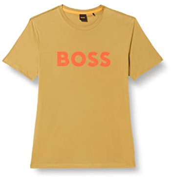 BOSS Men's Thinking 1 Cotton Jersey T-Shirt with Large Logo Print, Medium Beige261, XS