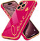 LCHULLE Compatible with iPhone 15 Pro Max Case for Women Girls,Cute Luxury Plating Love Heart Design Soft TPU Cover Shockproof Full Camera Lens Protection Phone Case for iPhone 15 Pro Max,Hot Pink