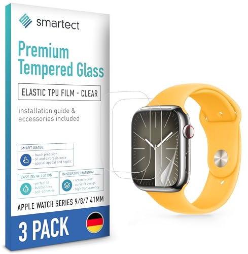 smartect TPU Schutzfolie [3 Stück, Klar] kompatibel mit Apple Watch Series 9/8 / 7 41mm, Bedeckt das ganze Display, Bildschirmschutz Blasenfrei, Displayschutzfolie Anti Fingerabdruck
