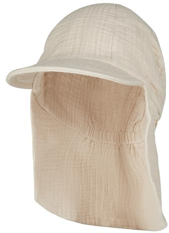 Sterntaler Schirmmütze Nacken Musselin - Unisex Mütze aus Baumwoll Musselin (Bio) - UV-Schutz 50+ Sonnenhut mit Nackenschutz - Baby- und Kinder Sommer Kopfbedeckung - beige, Größe 49