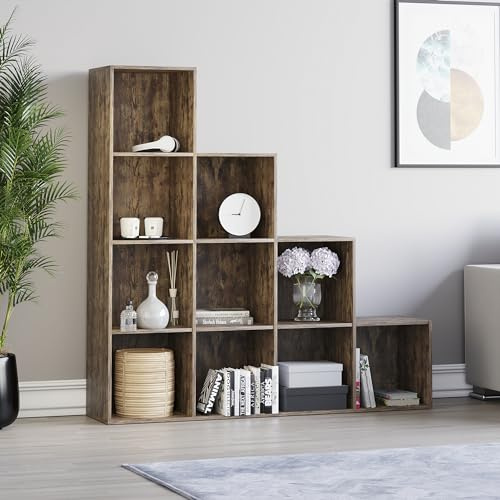 Vida Designs Durham Treppenregal, Bücherregal, Aufbewahrung, Organizer, Wohnzimmermöbel (10 Würfel, dunkles Holz)