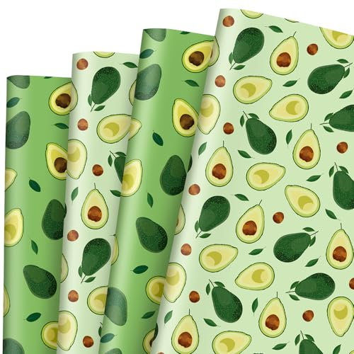 JarThenaAMCS Avocado-Geschenkpapier, 8 Blatt, keine Rolle, grüne Avocado-Geschenkpapier, gefaltet, flach, Obstkunstpapier für Geburtstag, Babyparty, Basteln, 50 x 70 cm