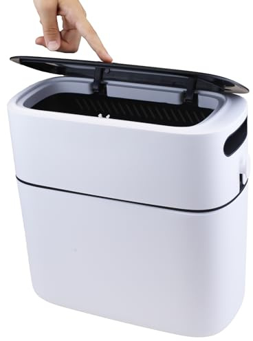 Poubelle en plastique avec couvercle, couvercle ouvert à pression de boucle, sac poubelle d’emballage automatique, cuisine, salle de bain, chambre, bureau, poubelle créative domestique (noir, L8)