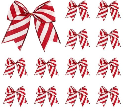 12 Pcs Christmas Decoration, 6 Inch Wreath Bows for Xmas Tree Ornaments, Wedding Gift Wrapping, Holiday Party Home Decor (Red and White)