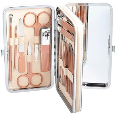 Stainless Steel Rose Gold Nail Clipper Set, Large Nail Clippers, 22 Piece Set, Household Tools