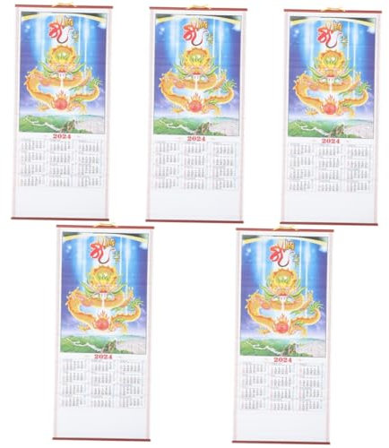 Tofficu 5stücke Hängender Wandkalender Traditioneller Chinesischer Neujahrskalender Mit Drachenmotiv Geeignet Für Schlafzimmer Wohnzimmer Und Büro Umfassende Datums Und
