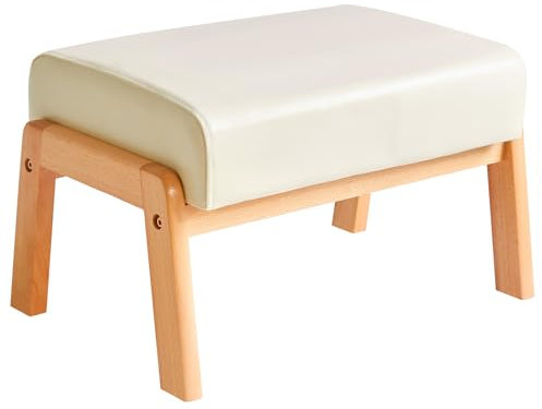IBUYKE 10.2”H Petit Repose-Pieds Ottomane, Tabouret Repose-Pieds Rectangulaire en Faux Cuir PU avec Assise Rembourrée et Pieds en Bois, Puff Bas Repose-Pieds pour Salon-Chambre, Blanc WBD013W
