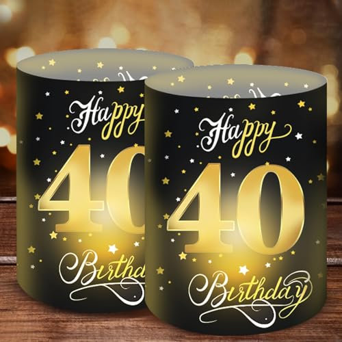 Moorle 12 Windlicht Tischdeko 40 Geburtstag, Deko 40. Geburtstags Männer, 40 Jahre Happy Birthday Tischdeko, Geburtstag Tischdeko Frauen, Windlichter Deko für Teelichter oder Kerzen