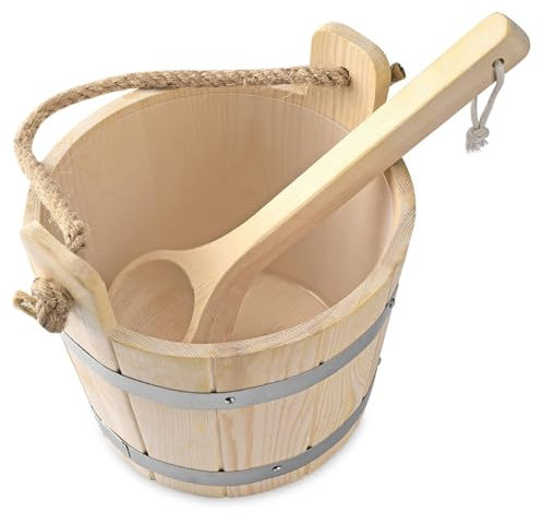Sauna Kit 9.9'' Plastic-Liner Preservative Wood Sauna Bucket with Ladle Reinforced Barrel Sauna with Thick Handle for Sauna Bathroom