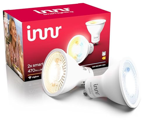 Innr Zigbee GU10 Smart Bulb, Works with Hue*, Amazon Echo 4th Gen., Alexa (Bridge Required), Warm White to Cool White, LED Light Bulbs, Dimmable, 470 Lumen, 2-Pack