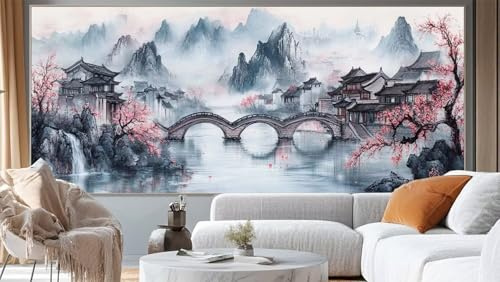 Diamond Painting Adulte Grand Format Paysage Japonais 180 x 90 cm, Diamond Painting Pont Peinture Diamant, Broderie Diamant Kit Complet DIY Point de Croix Cristal Painting pour Décoration Murale mm663