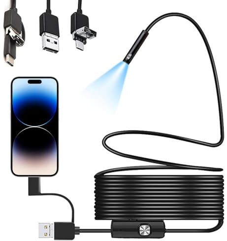 Mineup Endoskopkamera mit Licht, 1920P HD Endoskop-Kamera Handy mit 6 LED, Wasserdichtes IP67 Inspektionskamera, Kein WLAN Erforderlich Kanal-Kamera, Rohrkamera für Android und iOS(16.4 ft/5m)