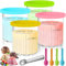 POWZOO 4 Pezzi Contenitori per Gelato Di Ricambio, 800 ML Contenitore Creami,per Ninja Creami Deluxe Serie NC501 NC500, con Coperchi,Cucchiaio di alluminio e 4 Cucchiai,Senza BPA.