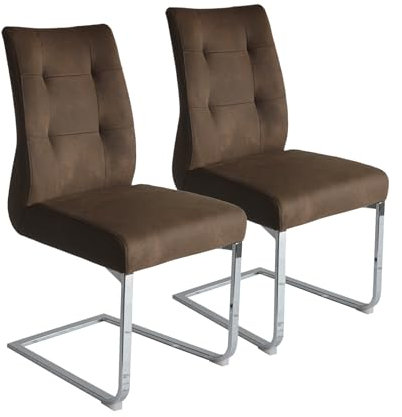 Riess Ambiente 2er Set Freischwinger Stuhl Comfort - antik braun - Microfaser Stahlgestell - Bauhaus Esszimmerstuhl