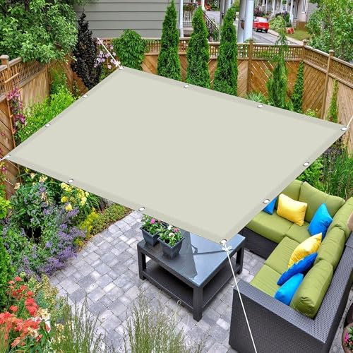 Sonnensegel Wasserdicht 3 x 3.2 m Sonnenschutz | Wetterschutz | Wasserabweisend Schattierungsnetz für Gewächshaus mit Ösen Und Befestigungsseile für Balkon Terrasse, cremefarben