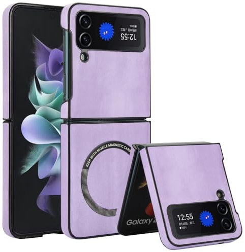XKchatpt Magnetic for Samsung Galaxy Z Flip 4 Case support wireless charging,PU Leather Shockproof Slim Hard Case for Samsung Galaxy Z Flip 4 (Purple)