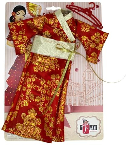 Geisha Puppe Folk Handwerk Japanische Kimono Rot und Gold für Puppen, Kollektion Sintra, Simona, Mari's, Pepa's oder Naia, 41 cm.