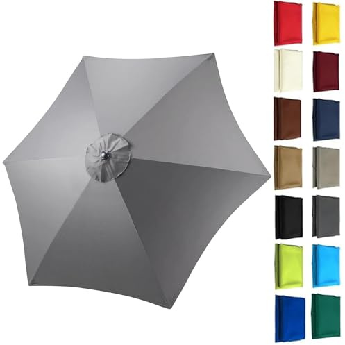 Replacement Parasol Canopy 2M 2.3M 2.5M 2.7M 3M Hexagonal 6 Arms UV 30+ Protection For Garden Umbrella Replacement Cloth Garden Canopy Cover Replacement Cover (Grey,6 ribs-2.3m(7.5ft))