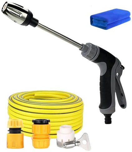 Waterblitz Pressure Washer, Water Blitz Pressure Washer, Turbo Washer for Garden Hose, Rotating 360° for Three Spray Modes, for 1/2 Pipe (connettore in plastica + tubo dell'acqua da 5 m)