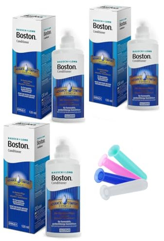 Boston Conditioner, Aufbewahrungslösung für harte Kontaktlinsen (3 x 120 ml) inkl. praktischer Einsetzhilfe/Kontaktlinsensauger