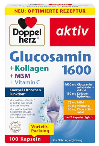 Doppelherz Glucosamin 1600 mit Kollagen und MSM - Vitamin C als Beitrag zur normalen Kollagenbildung für eine normale Knorpelfunktion - 100 Kapseln