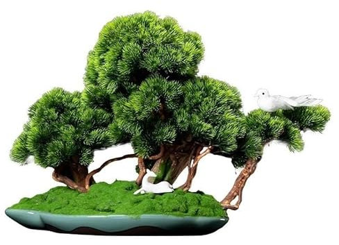 Künstlicher Bonsai-Baum im chinesischen Stil – lebensechte künstliche einladende Kiefer – Kunstpflanze für den Innenbereich in dekorativem Topf