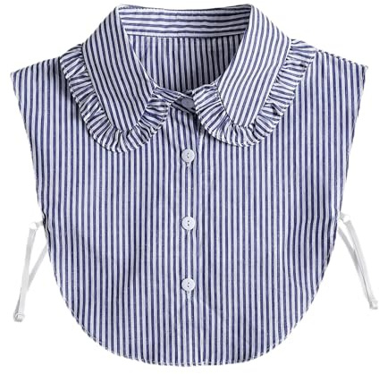 AffeGifts Faux Col de Chemise Femme, Bleu Col Amovible Rayures Demi-Chemise Col Dickey Collar Amovibles Dickey Ruffle Colliers pour Les Filles et Les Dames
